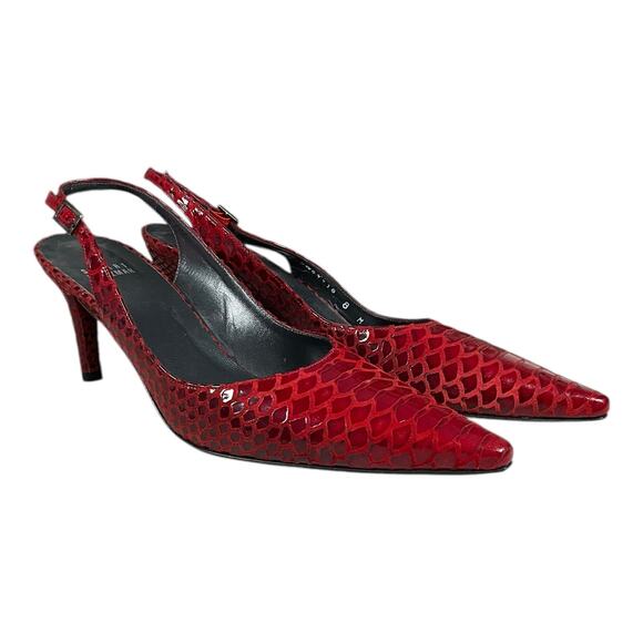 Stuart Weitzman Red Slingback Heels – Size 8 – Made in Spain – Leather Sole New - Picture 3 of 12